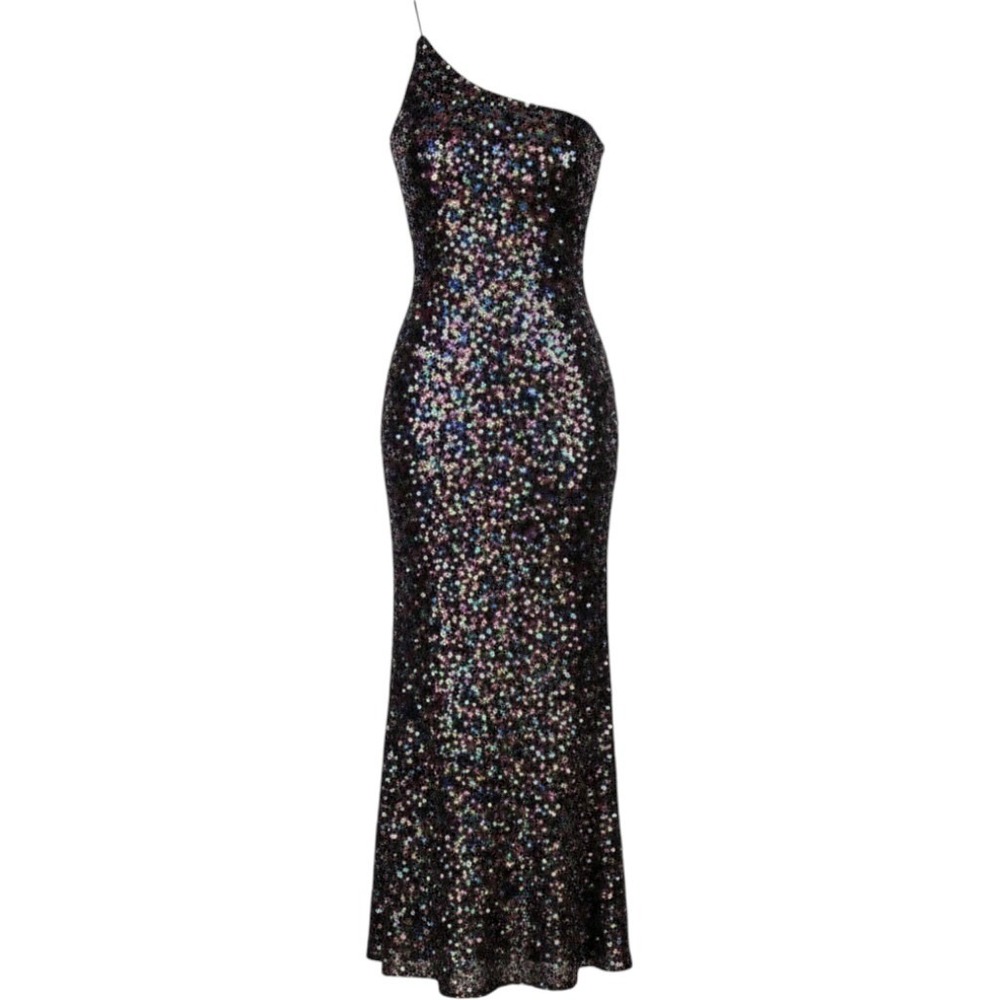 Amelia Couture One Shoulder Multicolor Sequin Maxi Dress Women's Size 8